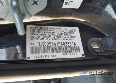 1994 Honda Accord Lx/Ex z USA, uszkodzony, nr VIN 1HGCD5641RA036314